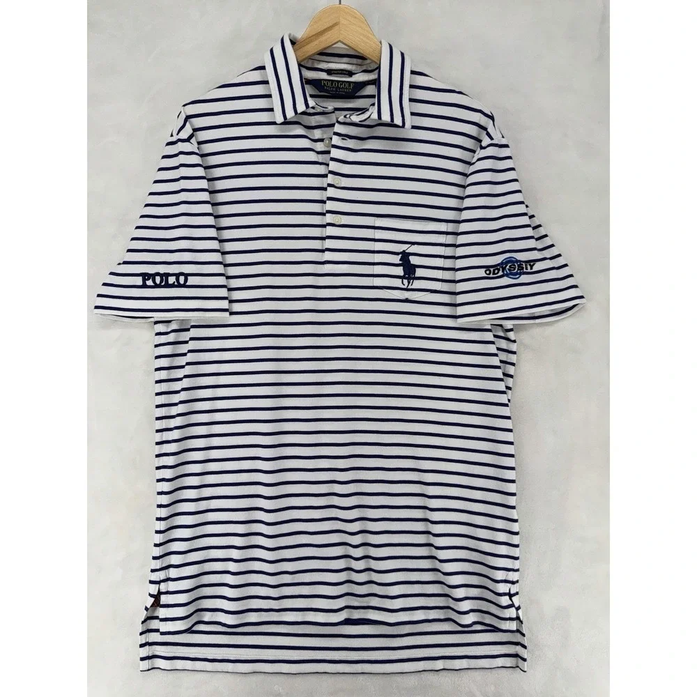 Polo Golf Ralph Lauren Stretch Lisle Polo Mens S White Navy Stripe Odyssey Golf